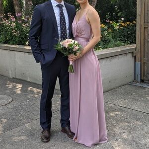 Vera Wang Bridesmaids Dress w/ slit, mesh back - quartz